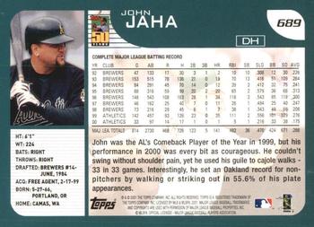2001 Topps #689 John Jaha Back