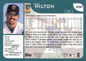 2001 Topps #692 Eric Milton Back