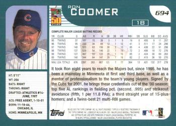 2001 Topps #694 Ron Coomer Back