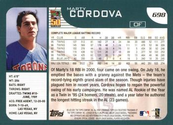 2001 Topps #698 Marty Cordova Back