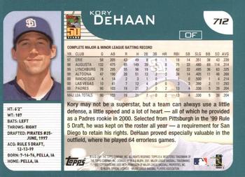 2001 Topps #712 Kory DeHaan Back