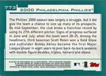 2001 Topps #773 Philadelphia Phillies Back