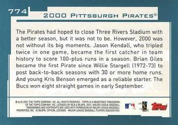 2001 Topps #774 Pittsburgh Pirates Back