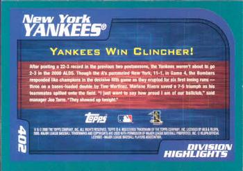 2001 Topps #402 Division Series Highlights: New York Yankees Back