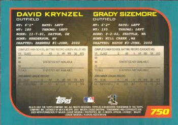 2001 Topps #750 Dave Krynzel / Grady Sizemore Back