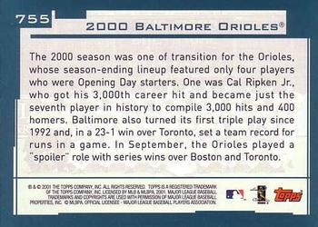2001 Topps #755 Baltimore Orioles Back
