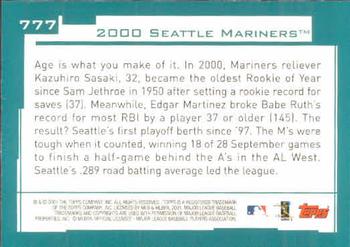 2001 Topps #777 Seattle Mariners Back