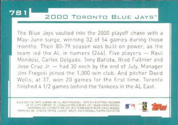 2001 Topps #781 Toronto Blue Jays Back