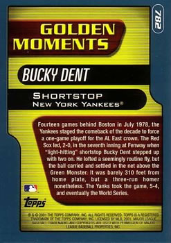 2001 Topps #782 Bucky Dent Back