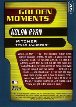 2001 Topps #785 Nolan Ryan Back