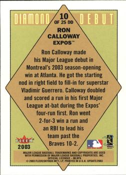 2003 Fleer Tradition Update - Diamond Debuts #10 DD Ron Calloway Back