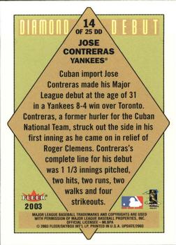 2003 Fleer Tradition Update - Diamond Debuts #14 DD Jose Contreras Back