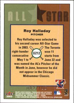 2003 Fleer Tradition Update - Glossy #U212 Roy Halladay Back