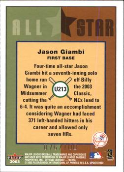 2003 Fleer Tradition Update - Glossy #U213 Jason Giambi Back