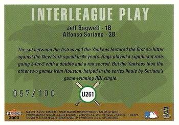 2003 Fleer Tradition Update - Glossy #U261 Jeff Bagwell / Alfonso Soriano Back