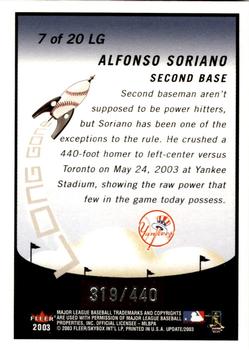 2003 Fleer Tradition Update - Long Gone! #7 LG Alfonso Soriano Back