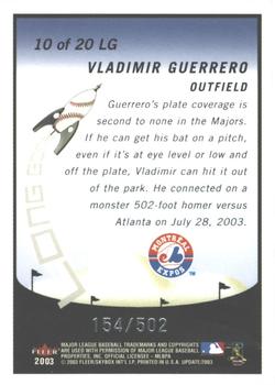 2003 Fleer Tradition Update - Long Gone! #10 LG Vladimir Guerrero Back