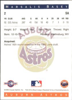 1993 Classic Best Auburn Astros #2 Marsalis Basey Back