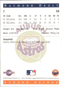 1993 Classic Best Auburn Astros #7 Raymond Dault Back