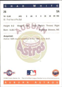 1993 Classic Best Auburn Astros #26 Chad White Back