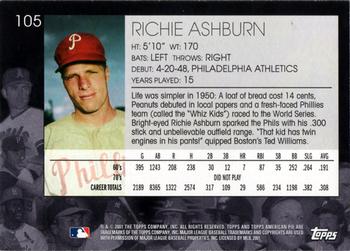 2001 Topps American Pie #105 Richie Ashburn Back