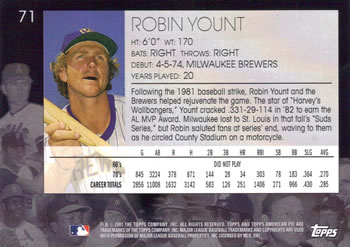 2001 Topps American Pie #71 Robin Yount Back