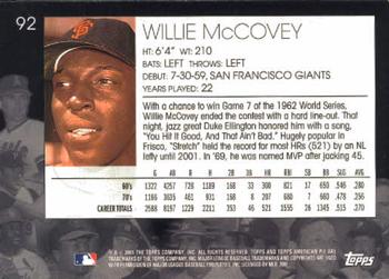 2001 Topps American Pie #92 Willie McCovey Back