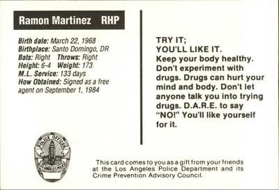 1990 Los Angeles Dodgers Police #NNO Ramon Martinez Back