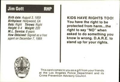 1990 Los Angeles Dodgers Police #NNO Jim Gott Back