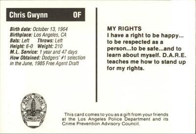 1990 Los Angeles Dodgers Police #NNO Chris Gwynn Back