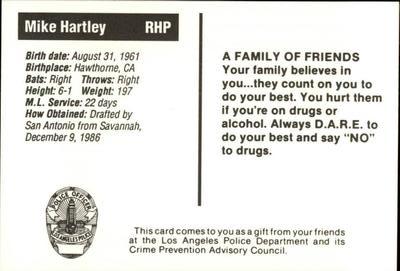 1990 Los Angeles Dodgers Police #NNO Mike Hartley Back