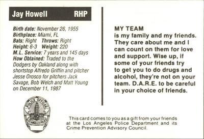 1990 Los Angeles Dodgers Police #NNO Jay Howell Back