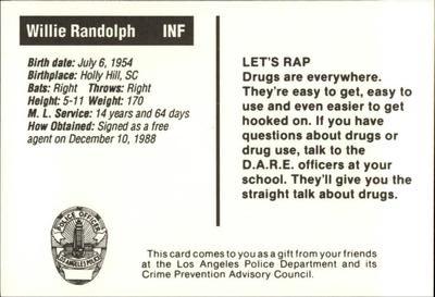 1990 Los Angeles Dodgers Police #NNO Willie Randolph Back