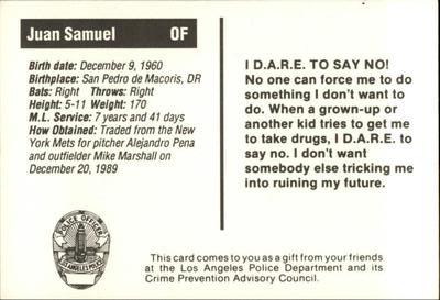 1990 Los Angeles Dodgers Police #NNO Juan Samuel Back
