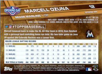 2017 Topps Opening Day - Rainbow Foil Blue #12 Marcell Ozuna Back