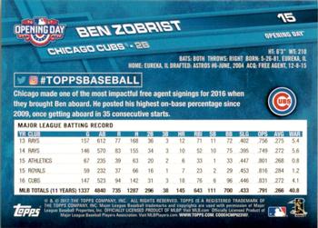 2017 Topps Opening Day - Rainbow Foil Blue #15 Ben Zobrist Back