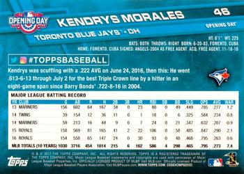 2017 Topps Opening Day - Rainbow Foil Blue #46 Kendrys Morales Back