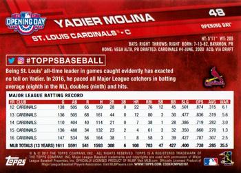 2017 Topps Opening Day - Rainbow Foil Blue #48 Yadier Molina Back