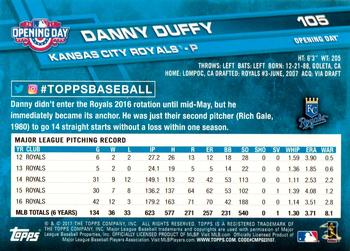 2017 Topps Opening Day - Rainbow Foil Blue #105 Danny Duffy Back