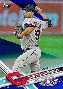2017 Topps Opening Day - Rainbow Foil Blue #158 Carlos Carrasco Front