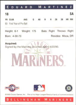 1993 Classic Best Bellingham Mariners #18 Eduard Martinez Back