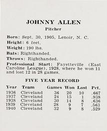 1941 St. Louis Browns (W753) #NNO Johnny Allen Back