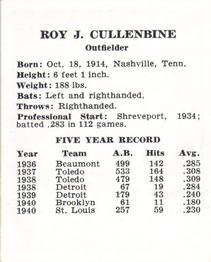 1941 St. Louis Browns (W753) #NNO Roy Cullenbine Back
