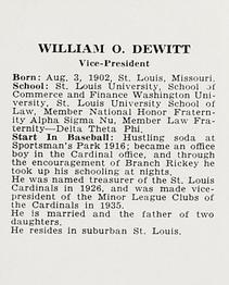1941 St. Louis Browns (W753) #NNO Bill DeWitt Back