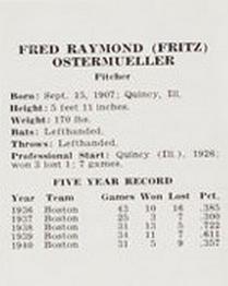 1941 St. Louis Browns (W753) #NNO Fritz Ostermueller Back