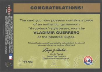 2003 Fleer Tradition Update - Throwback Threads #TT-VG Vladimir Guerrero Back