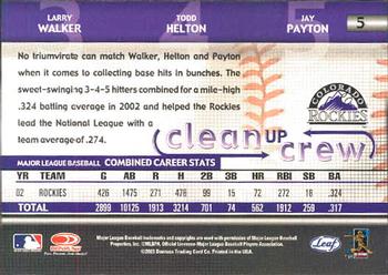 2003 Leaf - Clean Up Crew #5 Larry Walker / Todd Helton / Jay Payton Back