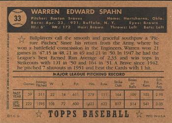 2001 Topps Archives #17 Warren Spahn Back