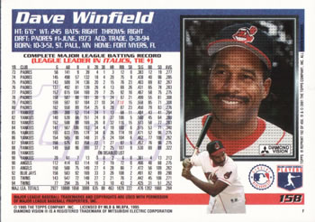 2001 Topps Archives #192 Dave Winfield Back