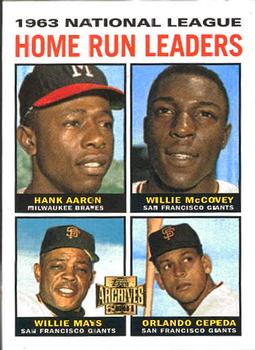 2001 Topps Archives #210 NL HR Leaders (Hank Aaron / Willie McCovey / Willie Mays / Orlando Cepeda) Front